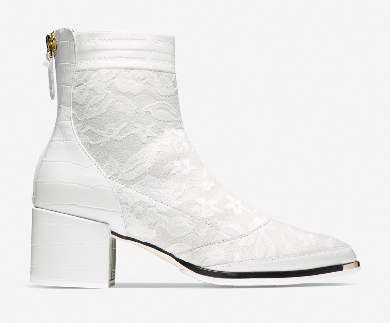 Cole Haan x Rodarte Bootie in White Croc Print with White Lace $240