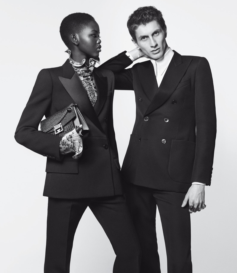 Adut Akech and Henry Kitcher suit up in Givenchy Winter of Eden campaign