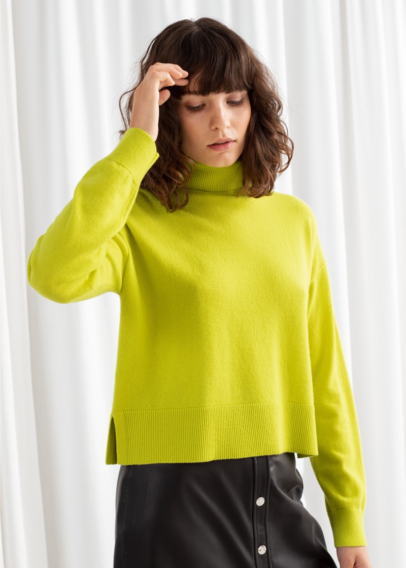 & Other Stories Cashmere Turtleneck Sweater in Neon Yellow $149