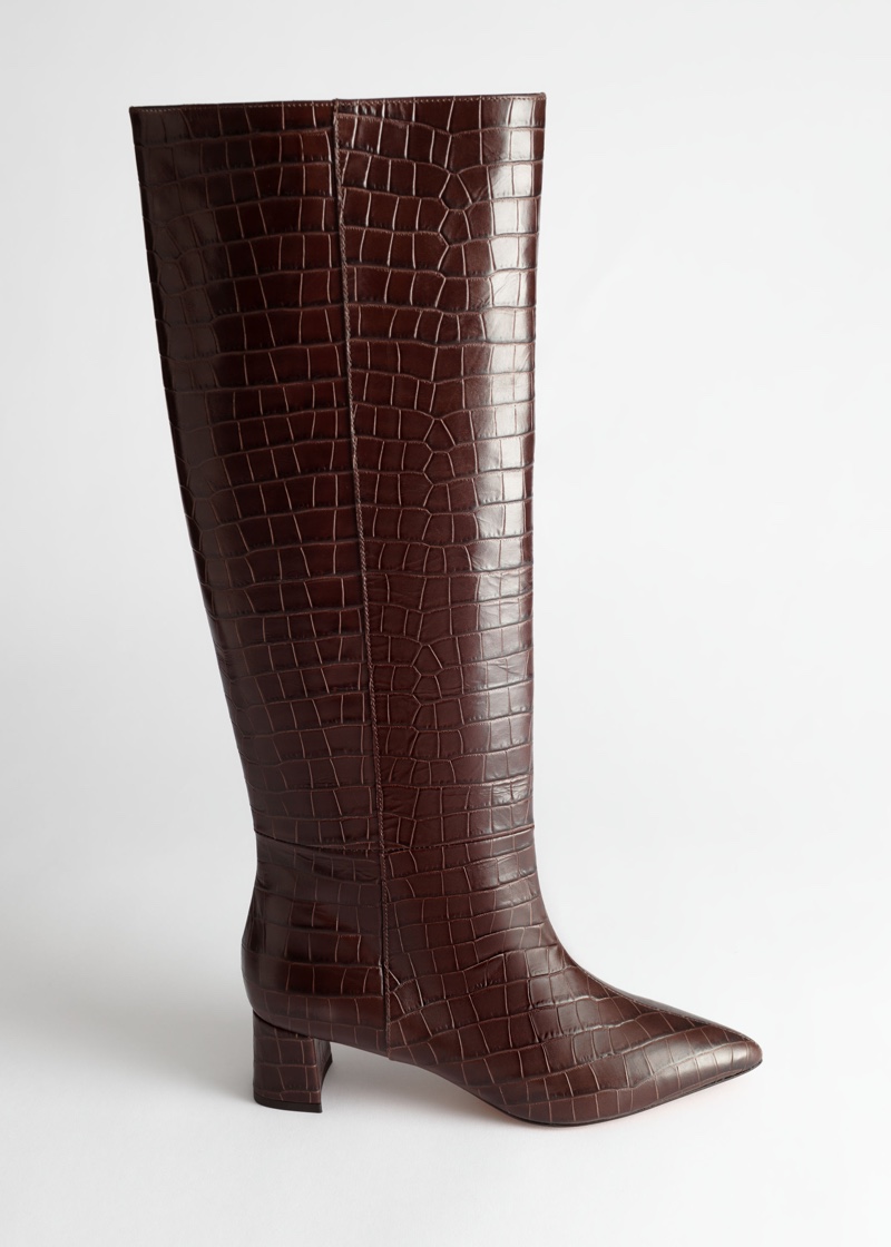 & Other Stories Croc Leather Knee High Boots $279