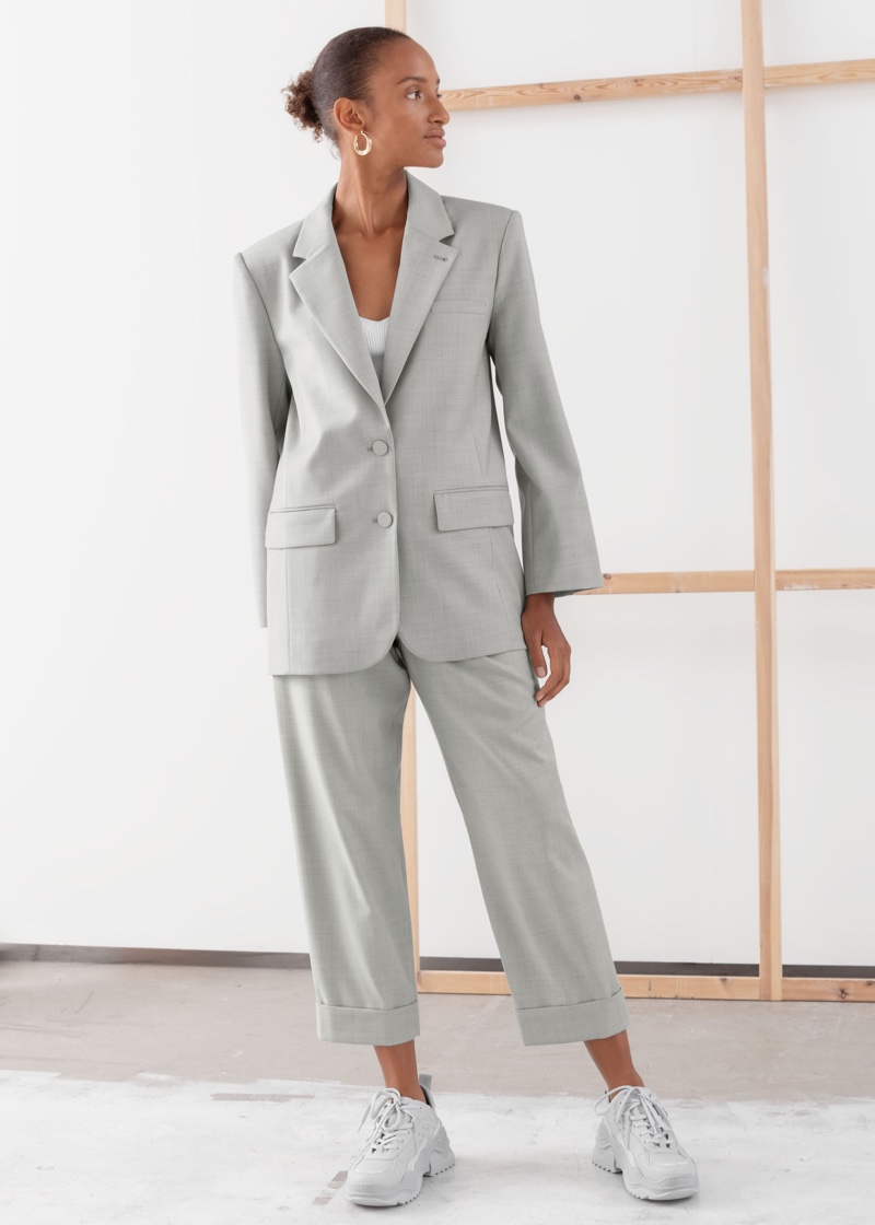 & Other Stories Oversized Wool Blend Tailored Blazer $149 and Pleated Square Buckle Belted Trousers $99