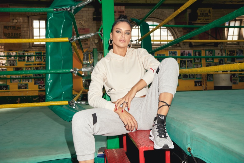 Posing in a boxing gym, Adriana Lima wears her PUMA collaboration