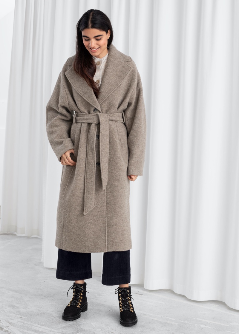 & Other Stories Oversized Belted Wool Coat in Brown $249