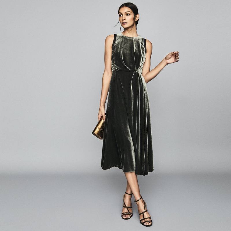 Reiss Eudora Velvet Tie-Back Midi Dress $540