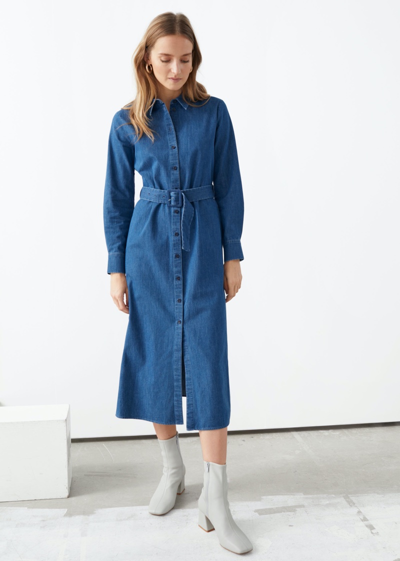 & Other Stories Belted Midi Dress in Blue $119