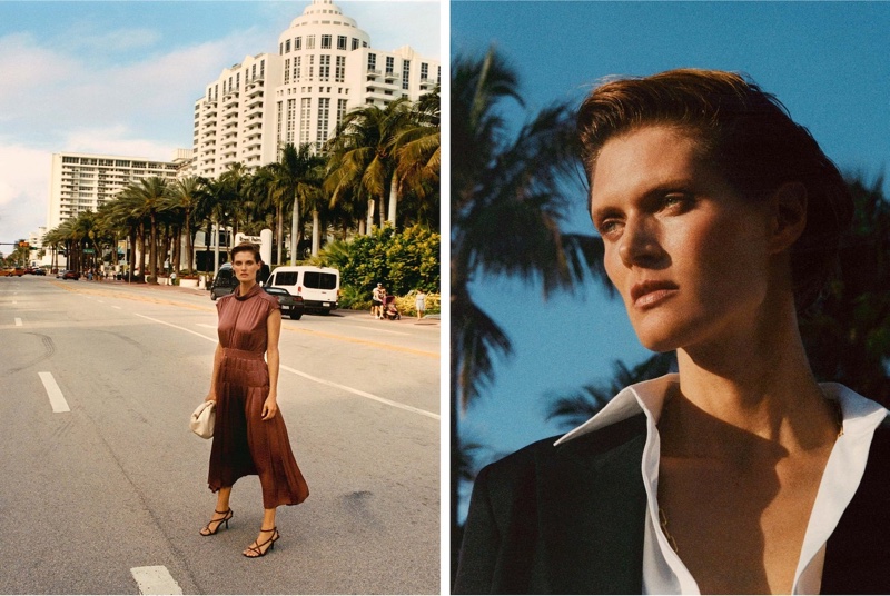 Malgosia Bela poses in Miami for Massimo Dutti spring-summer 2020 lookbook