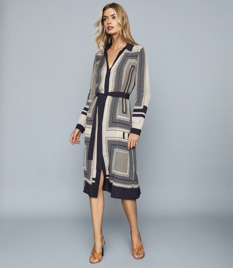 REISS Adelita Geometric-Print Shirt Dress $425