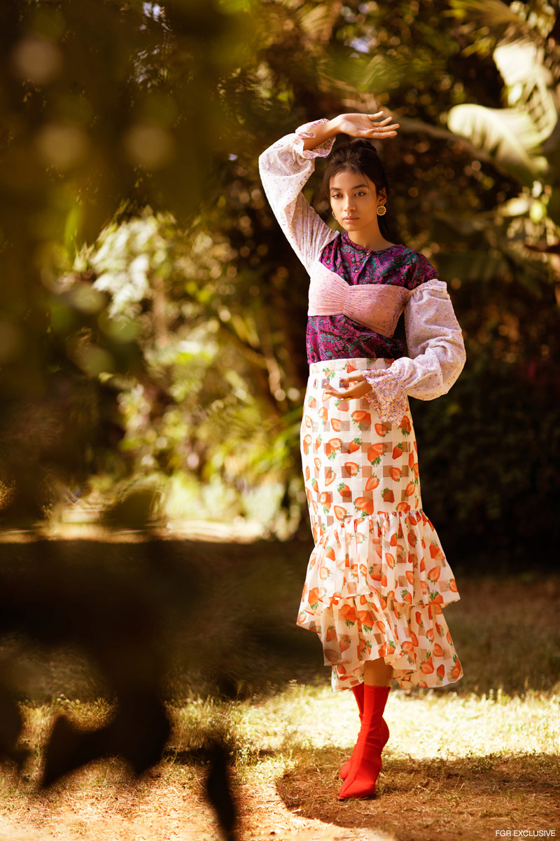 Shirt Calvin Vintage, Crop Top & Skirt Aniket Satam, Earring Hyperbole, Ring Box Of Hues and Shoes Hogwash. Photo: Kay Sukumar