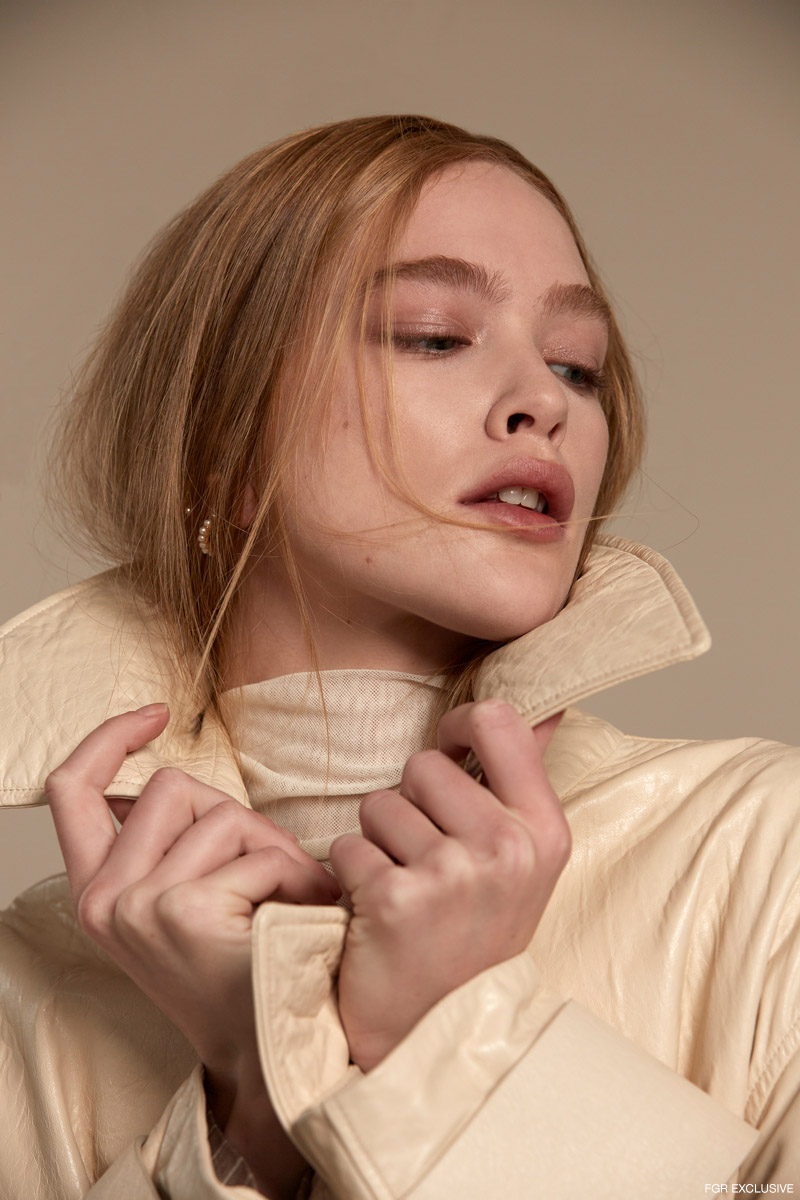 Double Layer Ivory Mesh Turtleneck LULU’S and Cream Leather Trench DROME. Photo: Adrianna Favero