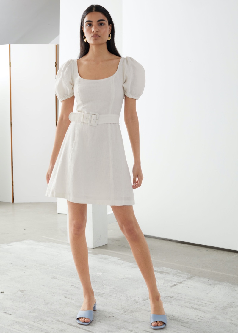 & Other Stories Linen Puff Sleeve Mini Dress $119