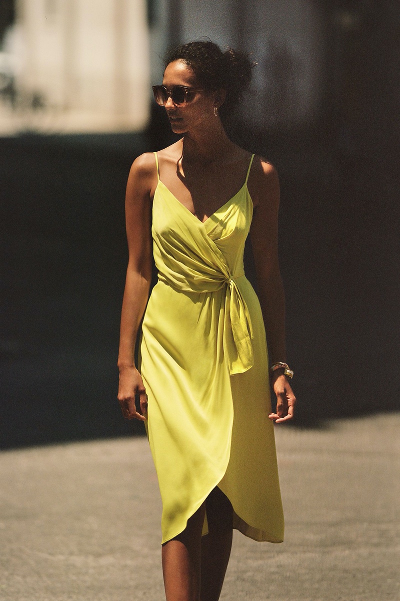 Anthropologie Giverny Midi Slip Dress in Neon Citron $138