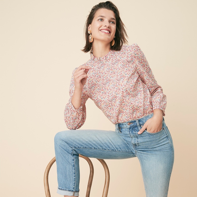 J. Crew Long-Sleeve Ruffleneck Top in Liberty Phoebe Floral $110