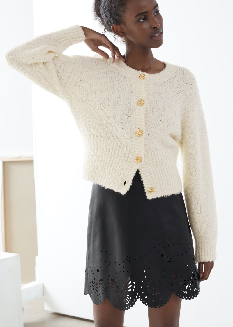 & Other Stories Bouclé Knit Cropped Cardigan in Off White $99