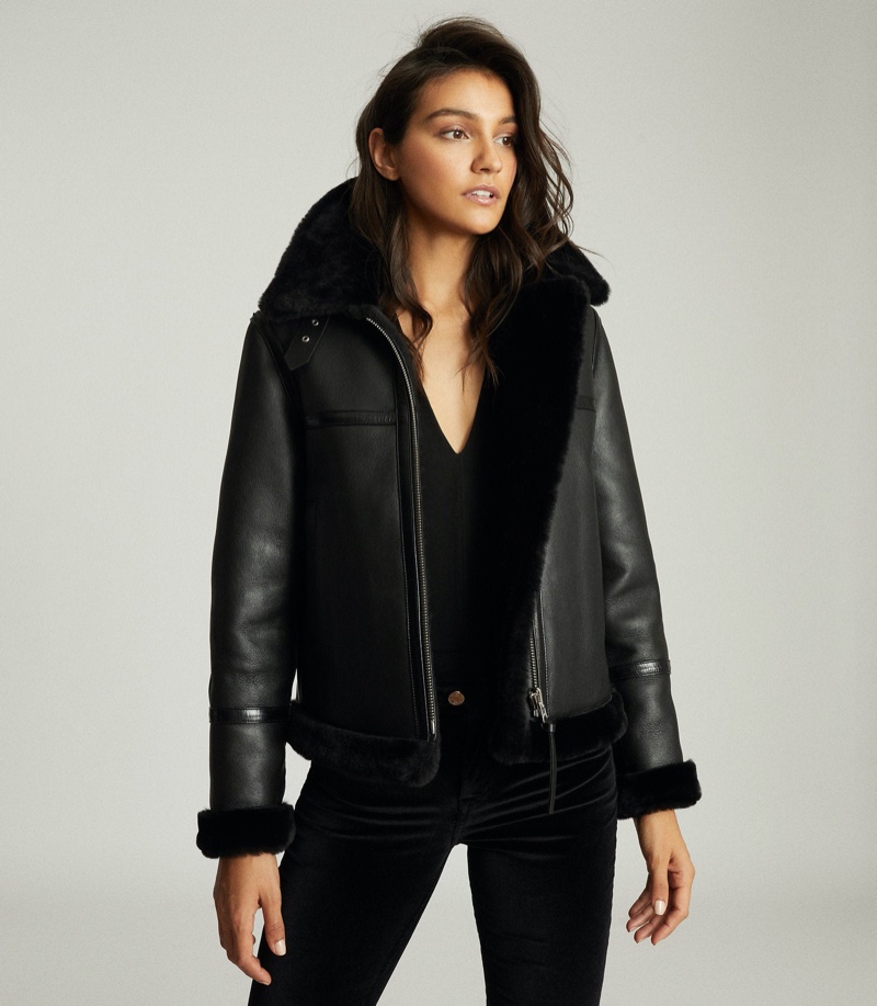 REISS Margot Reversible Shearling Aviator Jacket $1,685