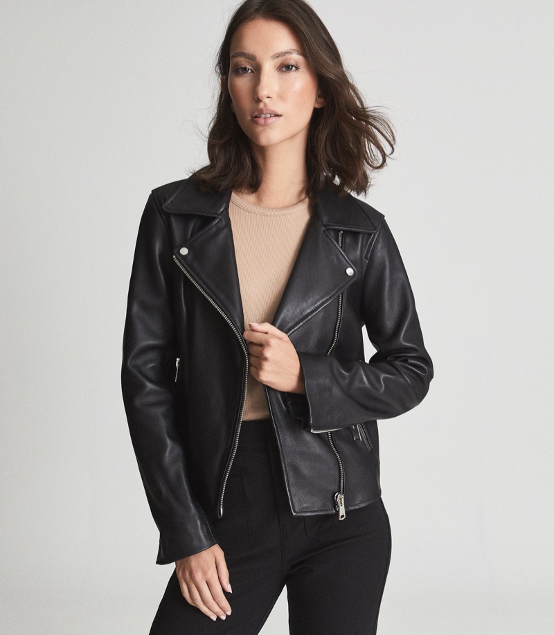 Reiss Geo Leather Biker Jacket $650