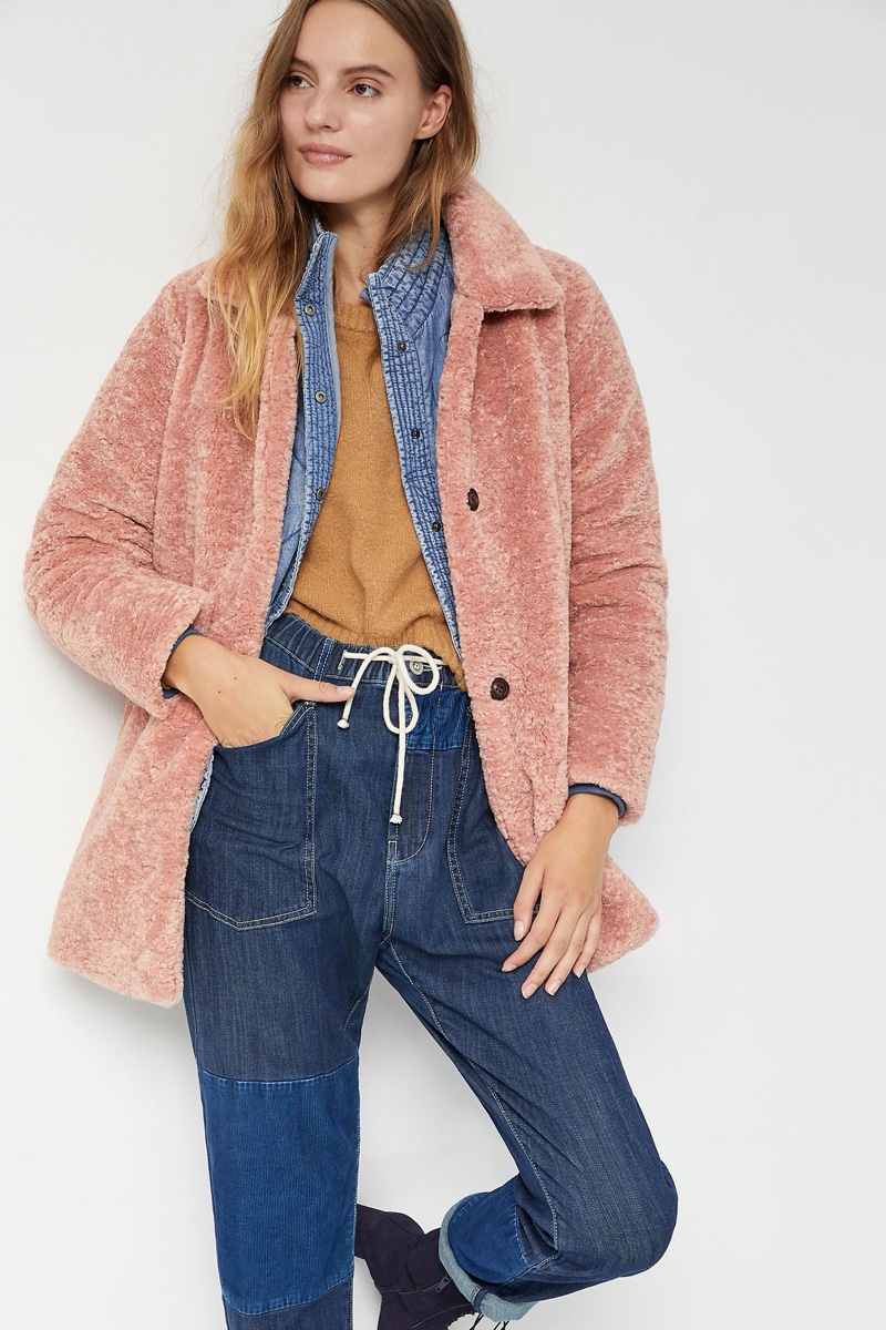 Greylin Aislinn Sherpa Coat in Peach $178