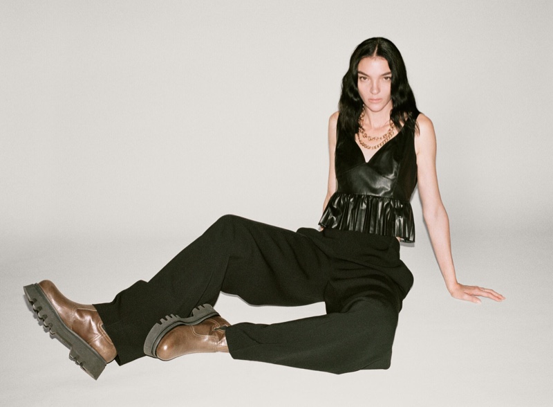 Mariacarla Boscono poses in Zara fall 2020 designs.