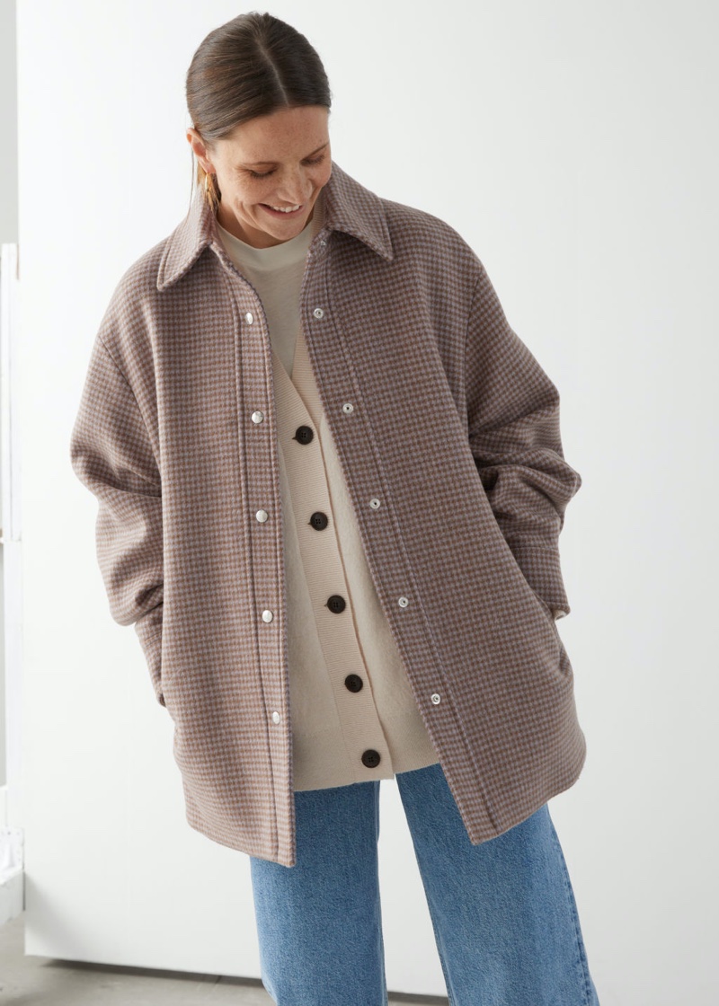 & Other Stories Oversized Shirt Jacket in Beige Checks $249