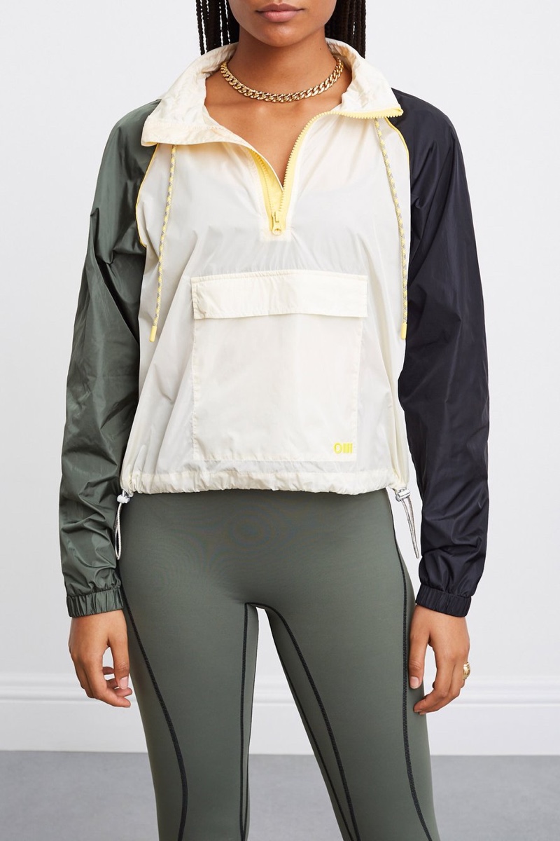 Bandier x Solid & Striped Passport Half Zip Windbreaker in Egret/Olive $168