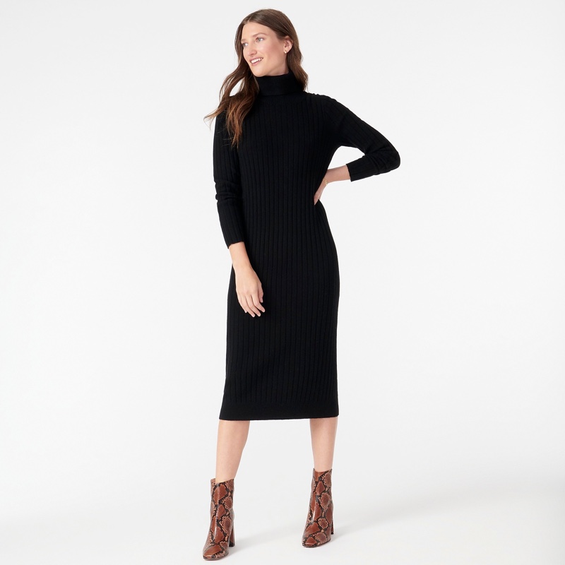 J. Crew Cashmere Turtleneck Sweater-Dress in Black $203