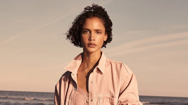 A pink style stands out in Mango Denim spring 2021 campaign.