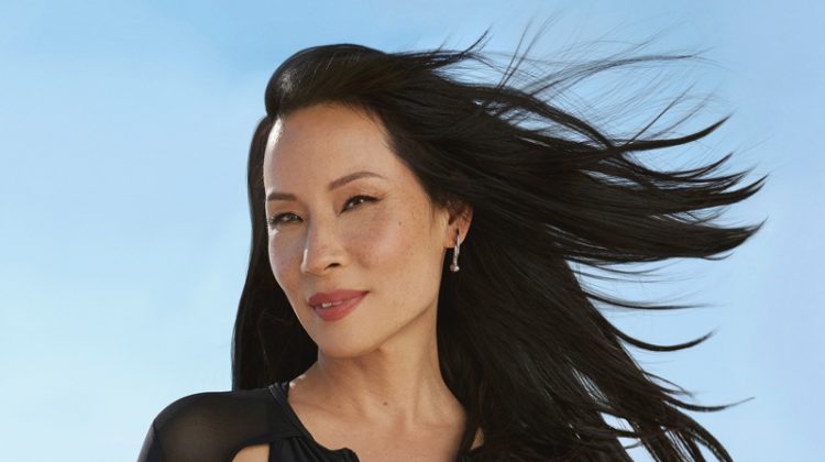 Clad in black, Lucy Liu wears swimsuit look.