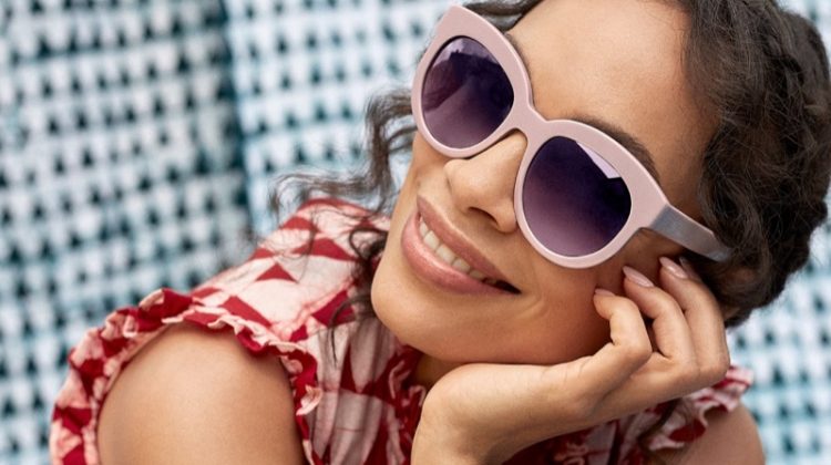 Rosario Dawson wears Rosario Dawson x Warby Parker Essex sunglasses.