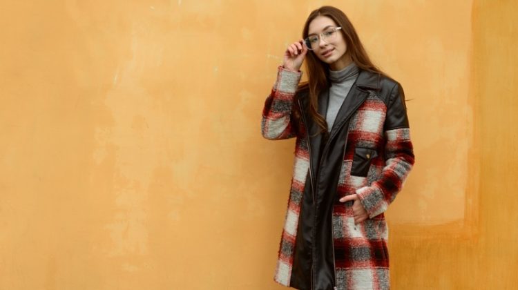 plaid patchwork jacket woman style