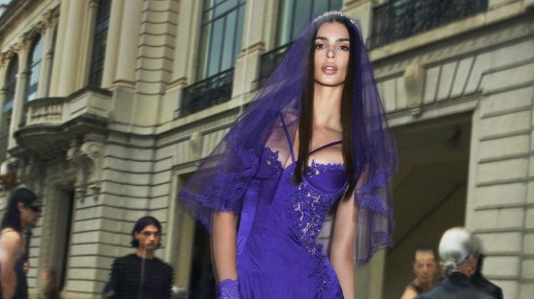 Emily Ratajkowski Purple Versace Dress Spring 2023