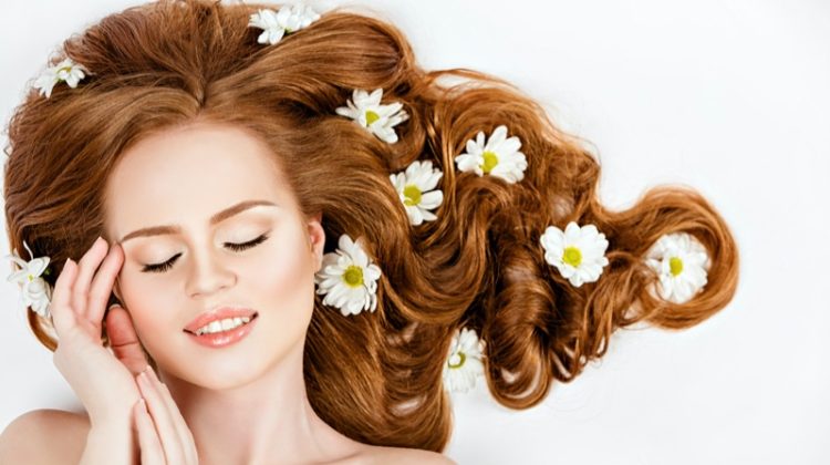 Model Flowers Hair Red Makeup