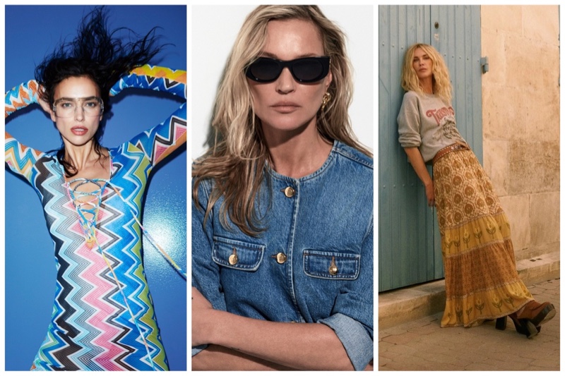 Week in Review: Irina Shayk for Missoni Beachwear 2024 campaign, Kate Moss fronts Anine Bing summer 2024 ad, and Erin Wasson poses for Spell's Bohème collection.