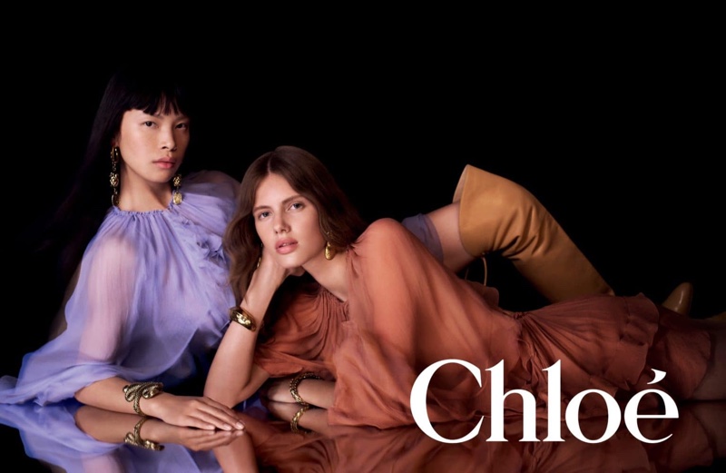 Diane Chiu and Rosalieke Fuchs wear dreamy dresses in Chloé's winter 2024 campaign.