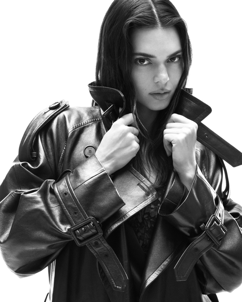 Rocking a leather jacket, Kendall Jenner fronts MO&Co.'s Noir collection ad.