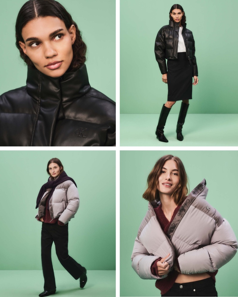 Barbara Valente and Grace Elizabeth model Calvin Klein's puffer jackets for its Holiday 2024 collection.