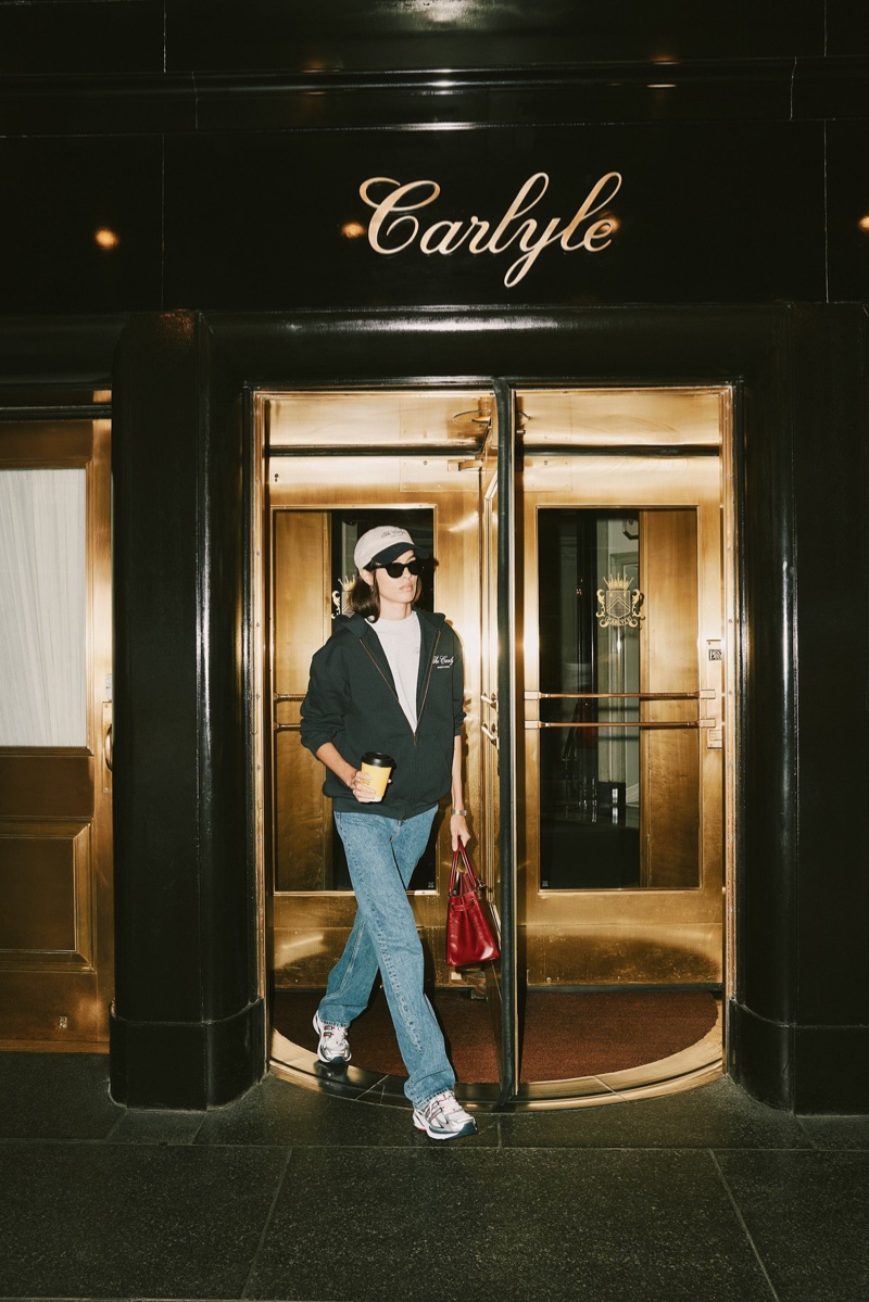 Grace Valentine poses in Sporty & Rich & The Carlyle Hotel's branded collaboration.